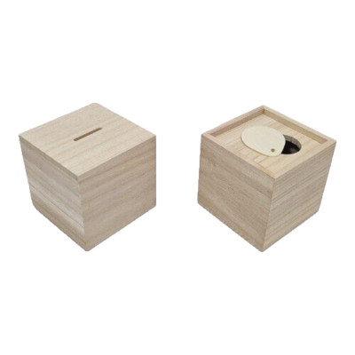 Machine Money Box Square Wooden Money Box Square Cube Shape Plain Personalise Decorate Paint ...