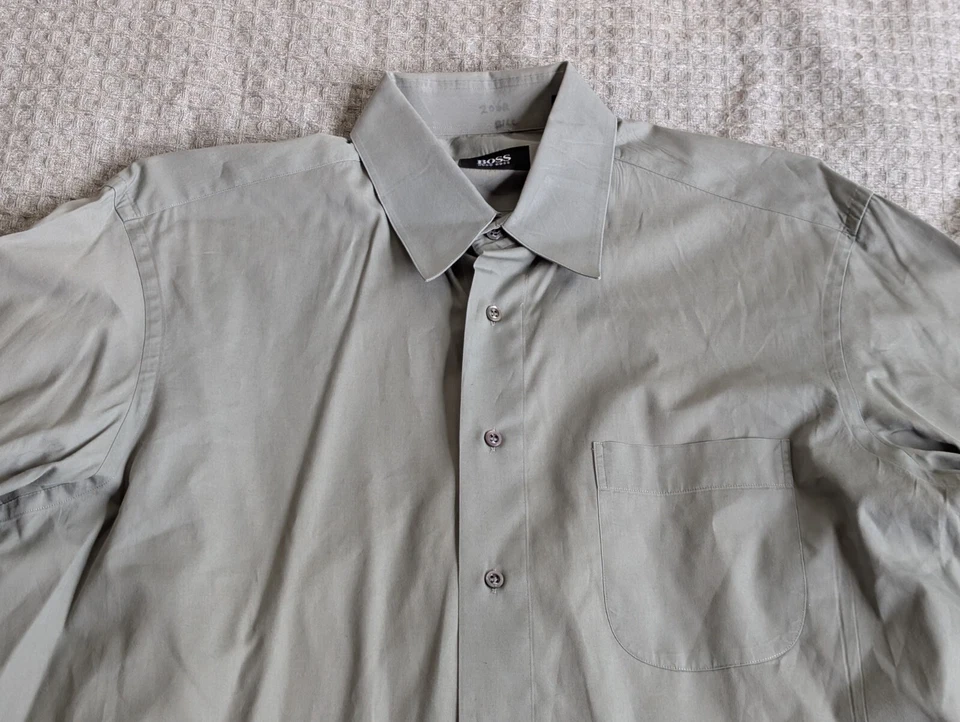 Camisa Hugo Boss Hombre 16.5x32 Gris Verde Abotonada Manga Larga Calce Clásico De Colección Foto 2 de 4