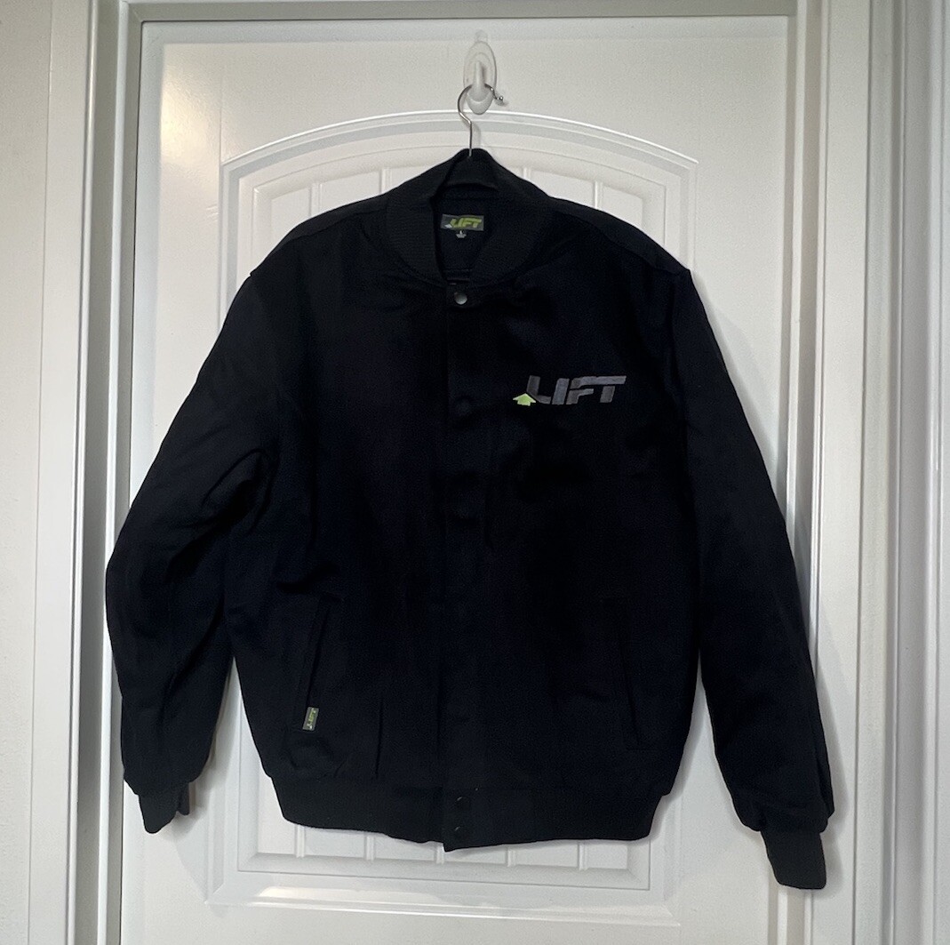 Lift Embroidered Down Insulated Bomber Industrial Safety Gear Jacket Black Nwot