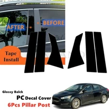 6Pcs Gloss Black Pillar Post Decal Cover Trim Fit For FORD Focus Sedan 2012-2018