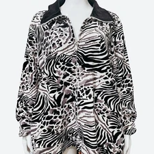 Women's XL Velour Zebra Animal Print Zip Velour Velvet Jacket Rebecca Malone