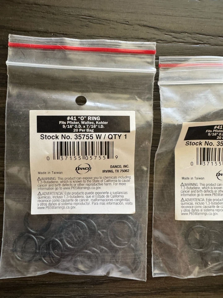 Juego de 2 grifos Danco Duraderos de goma #41 anillo "O" 9/16 x 7/16 x 1/16 pulgadas 35755W Foto 2 de 3