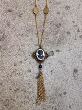 Vintage Cameo Goldtone with Tassel Pendant Chain Necklace
