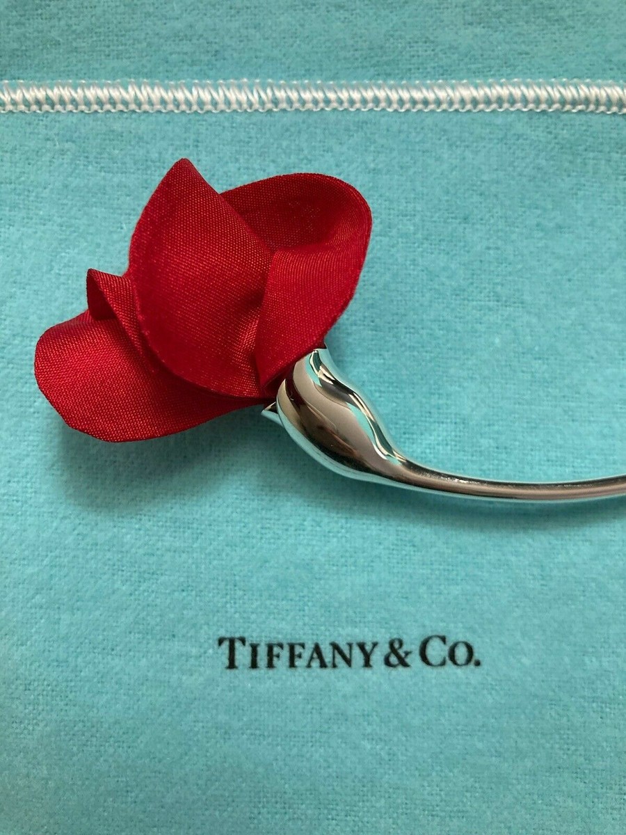 Tiffany Elsa Peretti Rose Brooch Sterling Silver with Red Silk | eBay