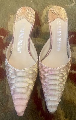 Silvano Biagini Snakeskin Heeled Mules 36.5 6-6.5 Italy Fabulous!