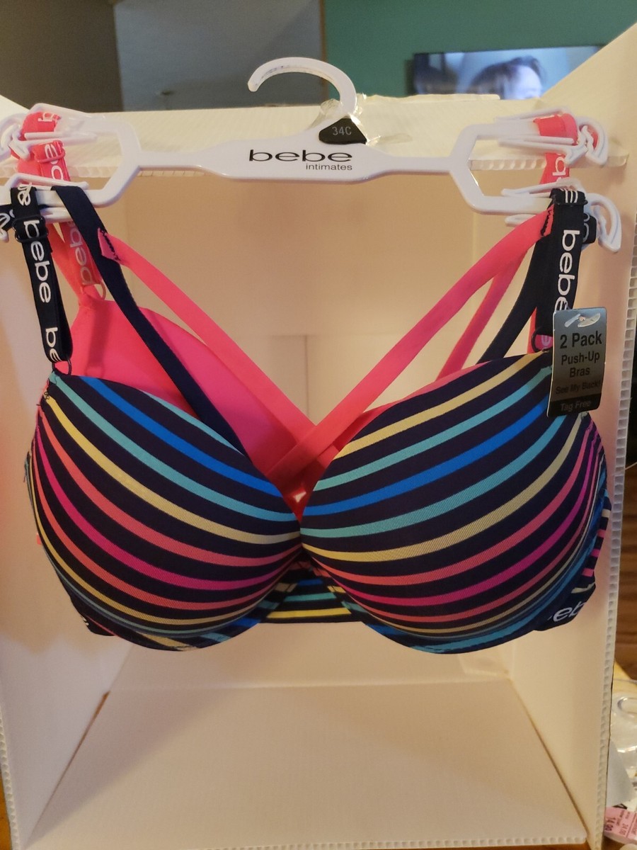 2 Pack bebe Sexy Push Up Underwire Multicolor Padded Bras~Size 34C