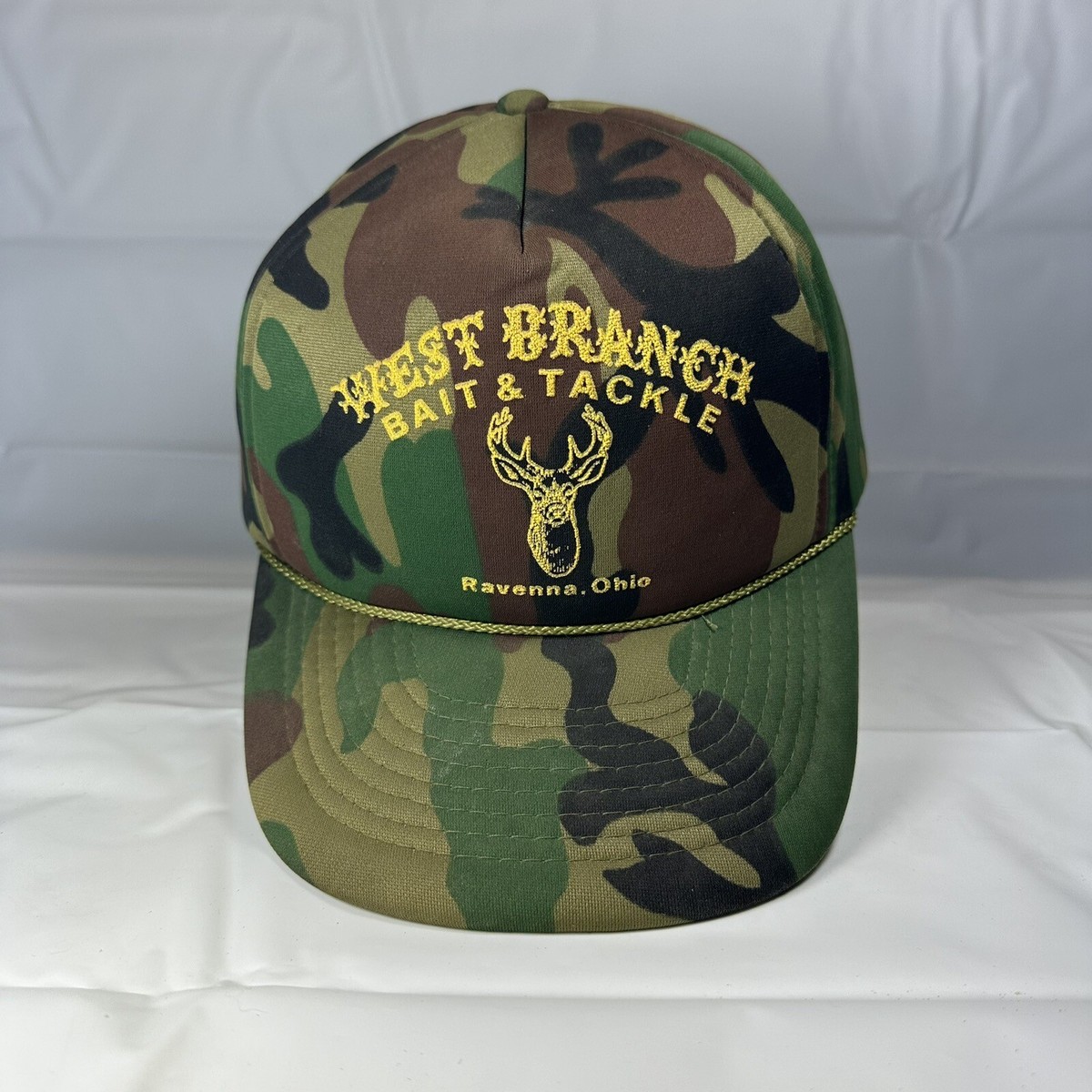 Vintage West Branch Bait Tackle Snapback Hat, Camo Cap, Ravenna, Ohio  Cameo