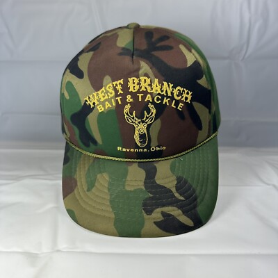 Vintage West Branch Bait Tackle Snapback Hat, Camo Cap, Ravenna, Ohio  Cameo