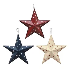 Patriotic Metal Barn Star Wall Decor Set of 3, 12’’ Hanging Country 