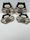 Adorable Temptations Old World Set of 4 Owl Black Snack Plates Perfect Condition — photo 1