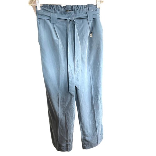 Express 90069 Wide Leg High Rise Ankle Women's Pants Blue Sz Small Tie Waist NWT
