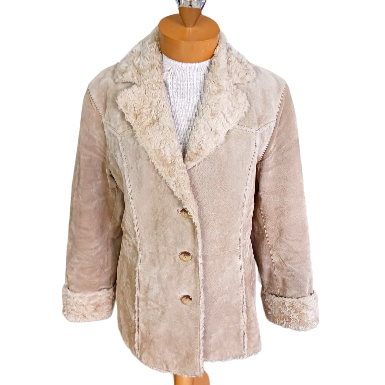 Vintage St John's Bay Women's Tan Leather Sherpa Winter Coat