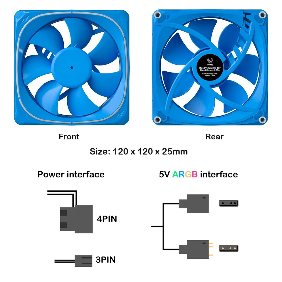 Vetroo 120mm Case Fan White LED Lighting PC Computer Silence Cooling Fan - Image 4 of 4