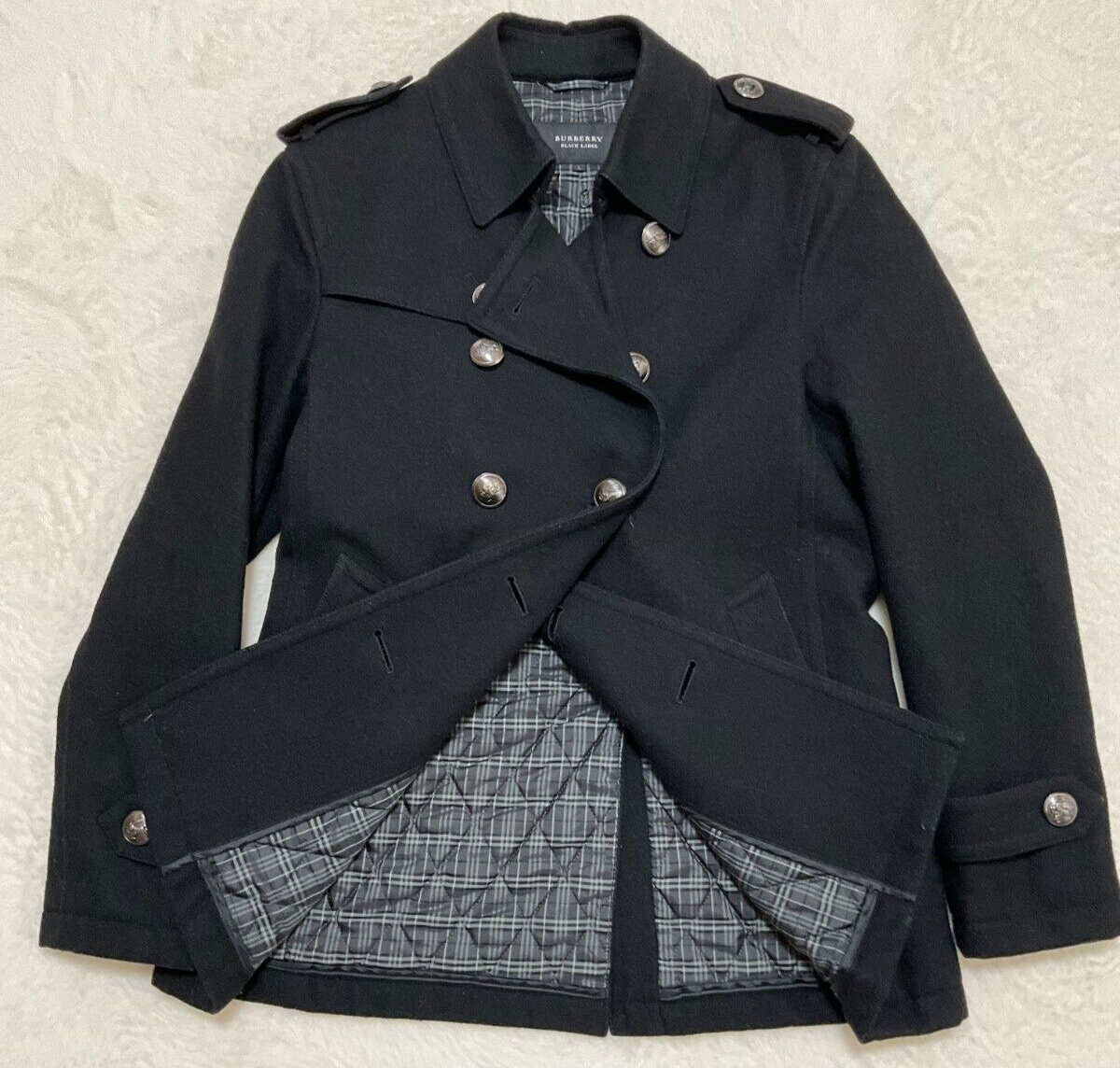 Burberry Black Label Men's Napoleon Coat Black Wool Silver Button