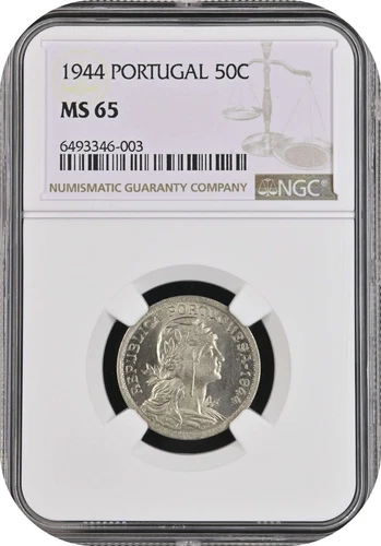 🟥 50 Centavos 1944 Portugal NGC MS65