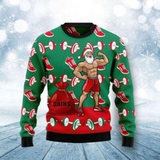 Santa Gym Ugly Christmas Sweater, For Men  Women Happy Holiday Christmas Gift