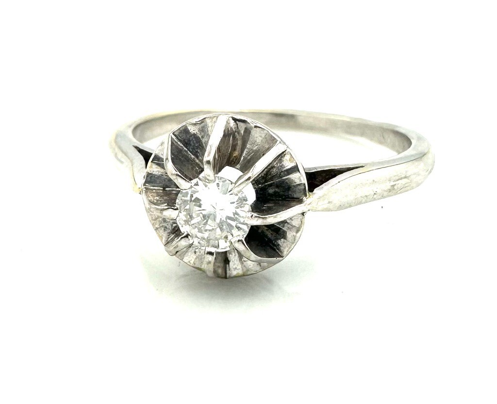 Bague Solitaire En Or 18 Carats Avec Diamant 0,22 Carat - Poids 3,21g, Taille 46, Occasion