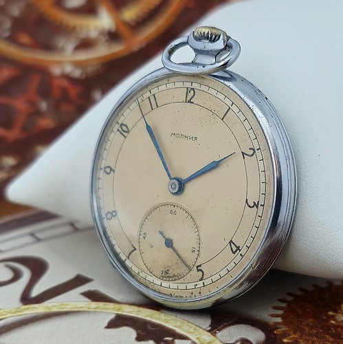 Vintage Pocket Watch USSR MOLNIJA 3601 RARE SOVIET Watch 1950 year 15 Jewels - Picture 8 of 23