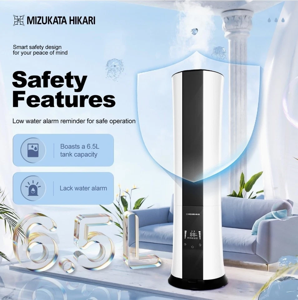 6.5L Top-Fill Cool Mist Humidifier for large room/bedroom, Touch Screen 55hr Opr - Image 3 of 4