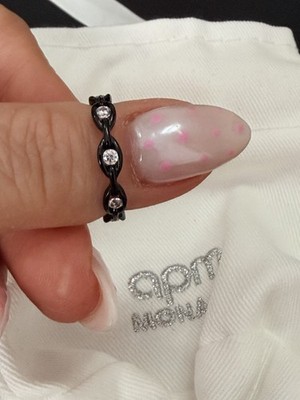 APM Monaco Ring schwarz emailliert Sterlingsilber Kristall 7 neu