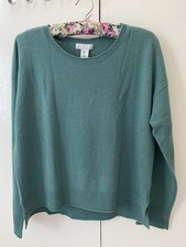 Maglione donna Rachel Zoe verde 100% 2 strati cashmere taglia XL nuovo con etichette