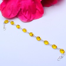 Yellow Citrine Gemstone Handmade 925 Sterling Silver Jewelry Bracelet Sz-7-8"