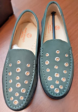 MARC JOSEPH NEW YORK Kids Leather Mott Street Grommets Details Loafers Green 3