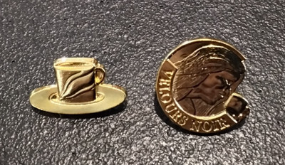 Pin s Lot of 2 Coffee Velvet Black Gold Embossed Including Cup Signed Black Velvet  (218)