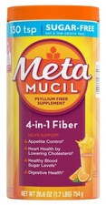 Metamucil Fiber, 4-in-1 Psyllium Fiber Supplement, Sugar-Free Powder, Orange