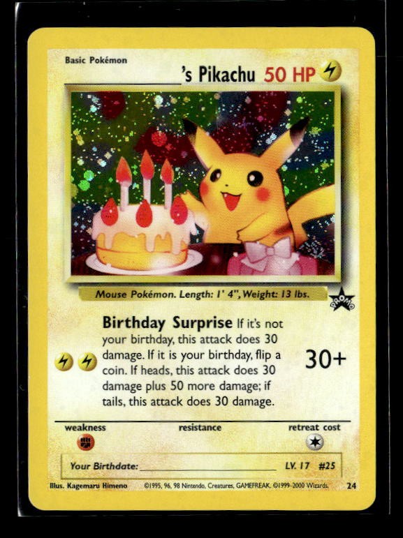 __’s Pikachu #24 Black Star Promo WOTC 2000 Holo Foil Pokemon Card Birthday Vtg