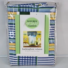 Waverly Home Classics Plaid Buckingham Scalloped Valances 18x80" Blue Yellow VTG