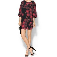 Zimmermann Racer Azalea Shift Dress Floral Print 3/4 Sleeve Black Red Size 2