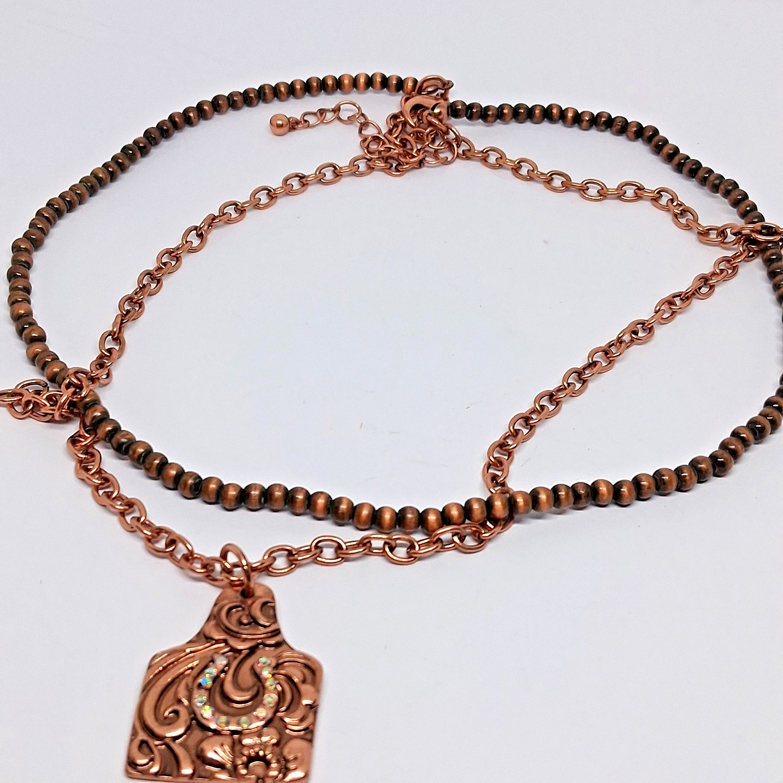 Solid 16 Inch  Copper Double Round Beaded Link Ch… - image 8