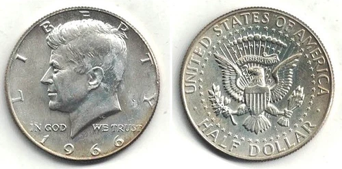 1966 Kennedy Silver (40%) Half Dollar in AU to UNC at Below Silver Melt Value