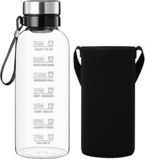 64 OZ Glass Water Bottle - Large Resuable Borosilicate 64 Ounces, Filter Lid