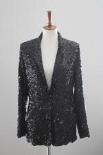 ALICE OLIVIA STACEY BENDET Black Sequin Blazer Jacket Coat Small Medium NWT