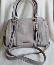 Dice Taupe Blush Faux Leather Bag Grab Handbag Crossbody Strap Zip Detail