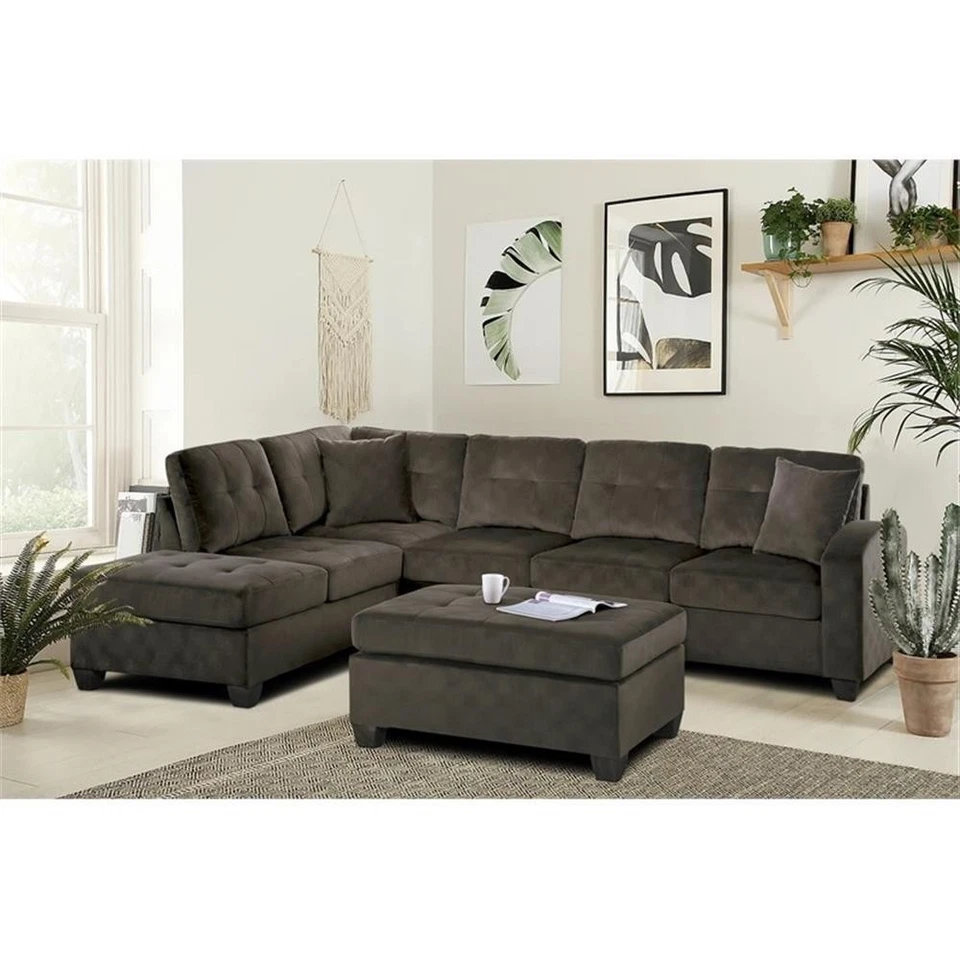 Otomana tapizada de terciopelo Lexicon Emilio en chocolate Foto 2 de 4