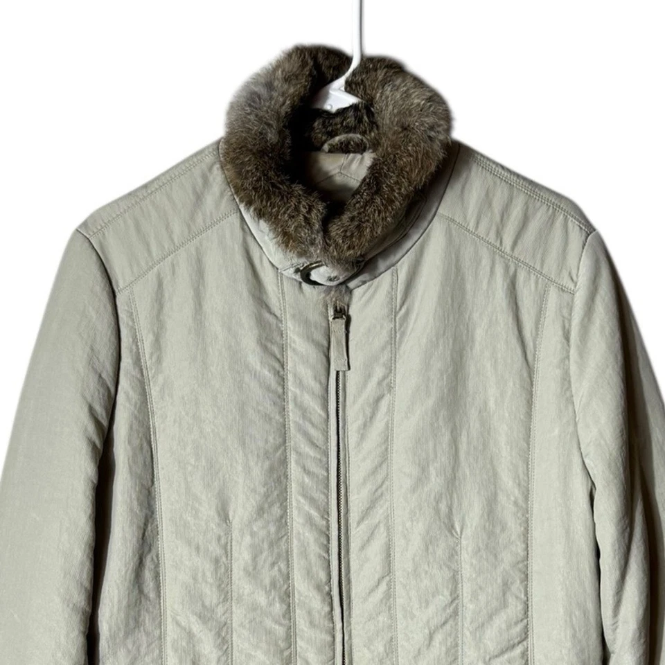 Chaqueta para mujer Via Spiga grande corta cuello de piel de conejo ribete lujo espeluznante dinero antiguo Foto 2 de 4