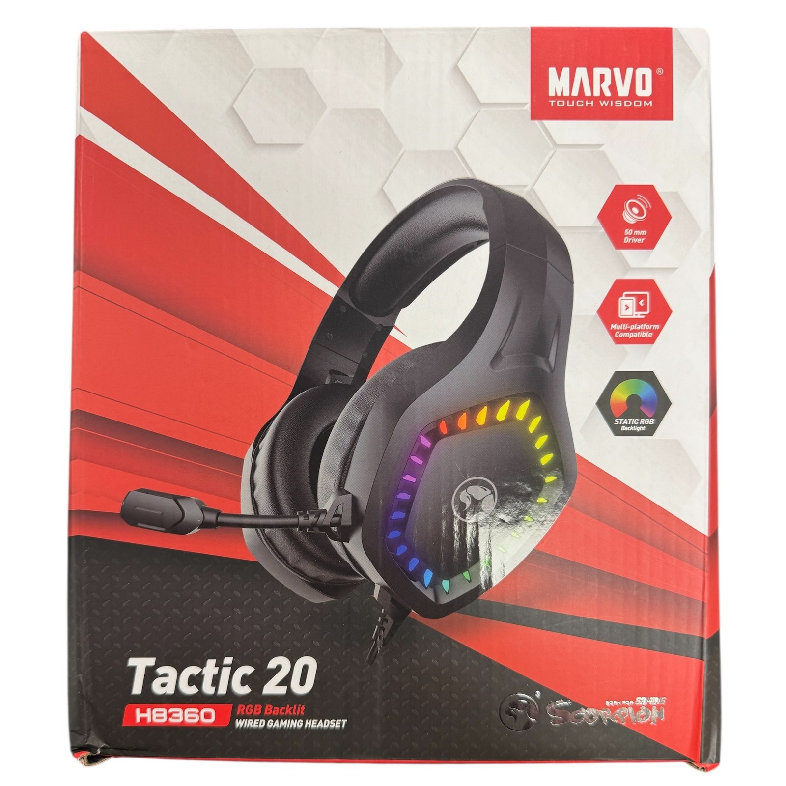 New: Marvo Scorpion Tactic 20 Gaming Headset - Black (USB & 3.5mm Connection)