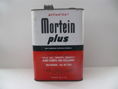 VINTAGE MORTEIN PLUS 160 FL OZ TIN, NO CONTENTS