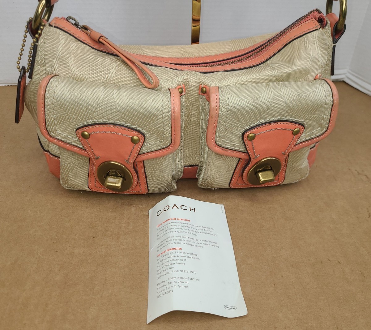 Y2K COACH Legacy Signature Beige Coral/Pink Leather Shoulder Bag