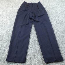 VTG Ralph Lauren Pants Womens 10 Blue Worsted Wool Pleated Cuffed Trouser USA