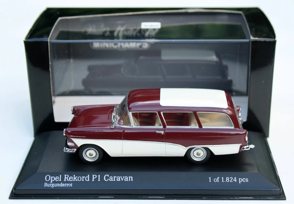 Opel Rekord P1 Caravan Anno 1957-1962, Borgogna, Minichamps In M. 1:43, OVP - Immagine 4 di 4