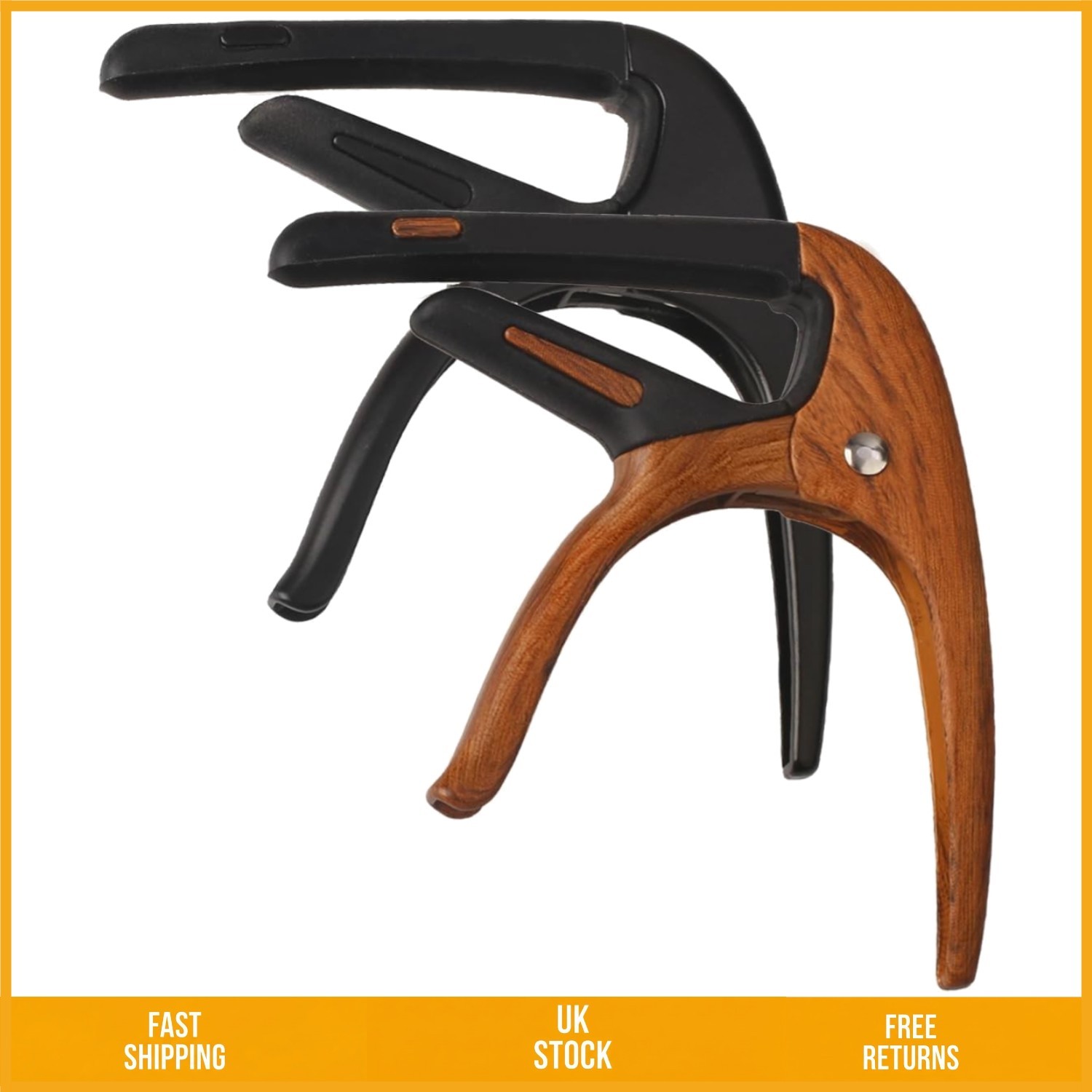 Acoustic Electric Guitar Capo Wood Grain 2 Pack and 5 Guitar Picks