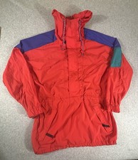 Vintage Eddie Bauer Men's Medium 90s Colorblock Anorak Jacket Red Teal Outdoor