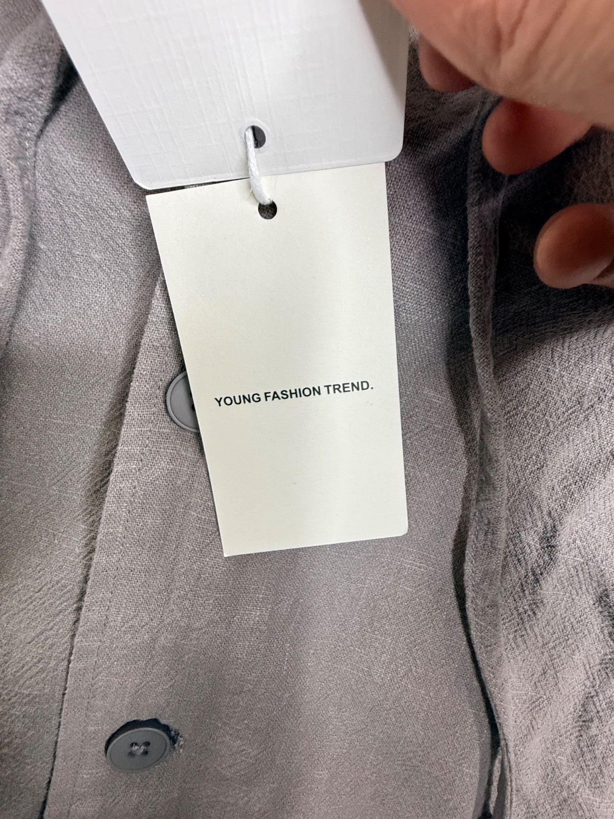 Men's Linen Cotton Button Hoodie Jacket Taupe Gray Asian Fit Large L Y201 - Thumbnail 7