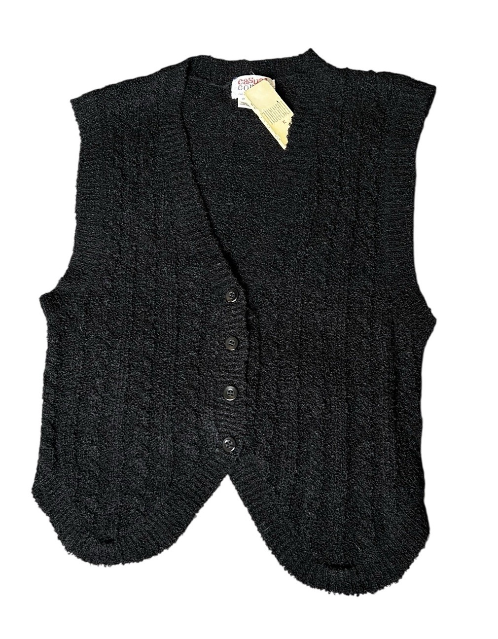 Vtg NWT Casual Corner Acrylic Knit Cropped Vest Size XS/Small Black Buttons Slim