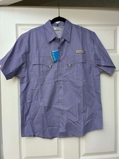 Columbia PFG Short Sleeve Button Up Shirt Men's Small Purple Fishing Vented NWT