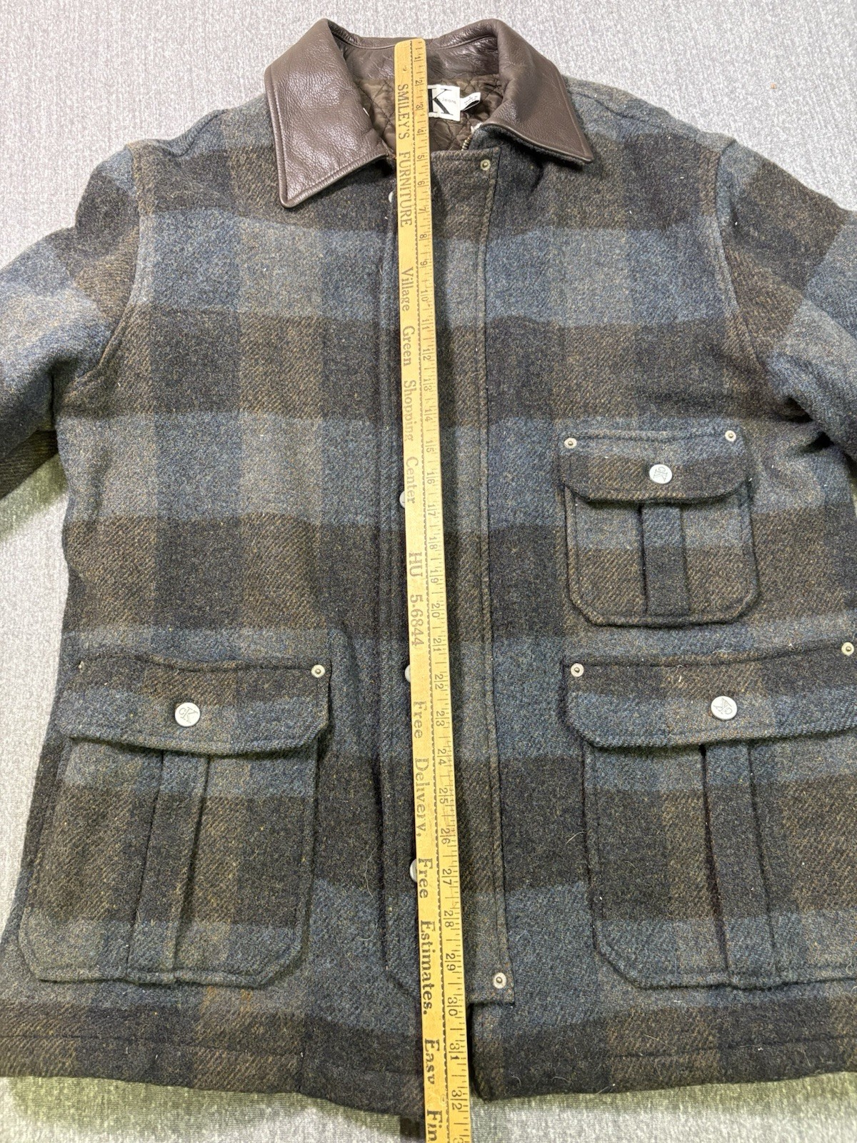 VTG 90s Calvin Klein Wool Hunting Mackinaw Chore Coat Size L Blue Plaid Workwear thumbnail 14